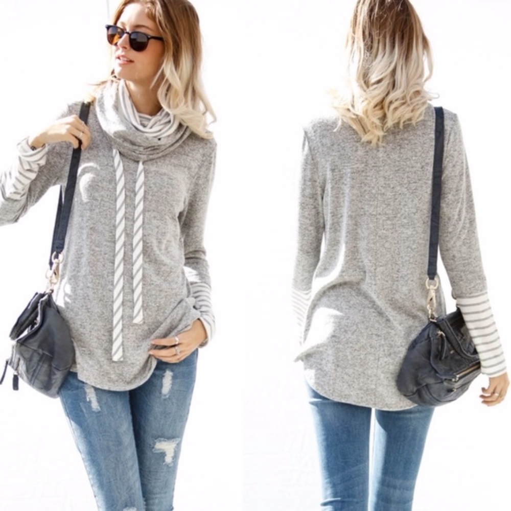 Stripes Detail Long Sleeve Top - h. grey - Picture 2 of 2
